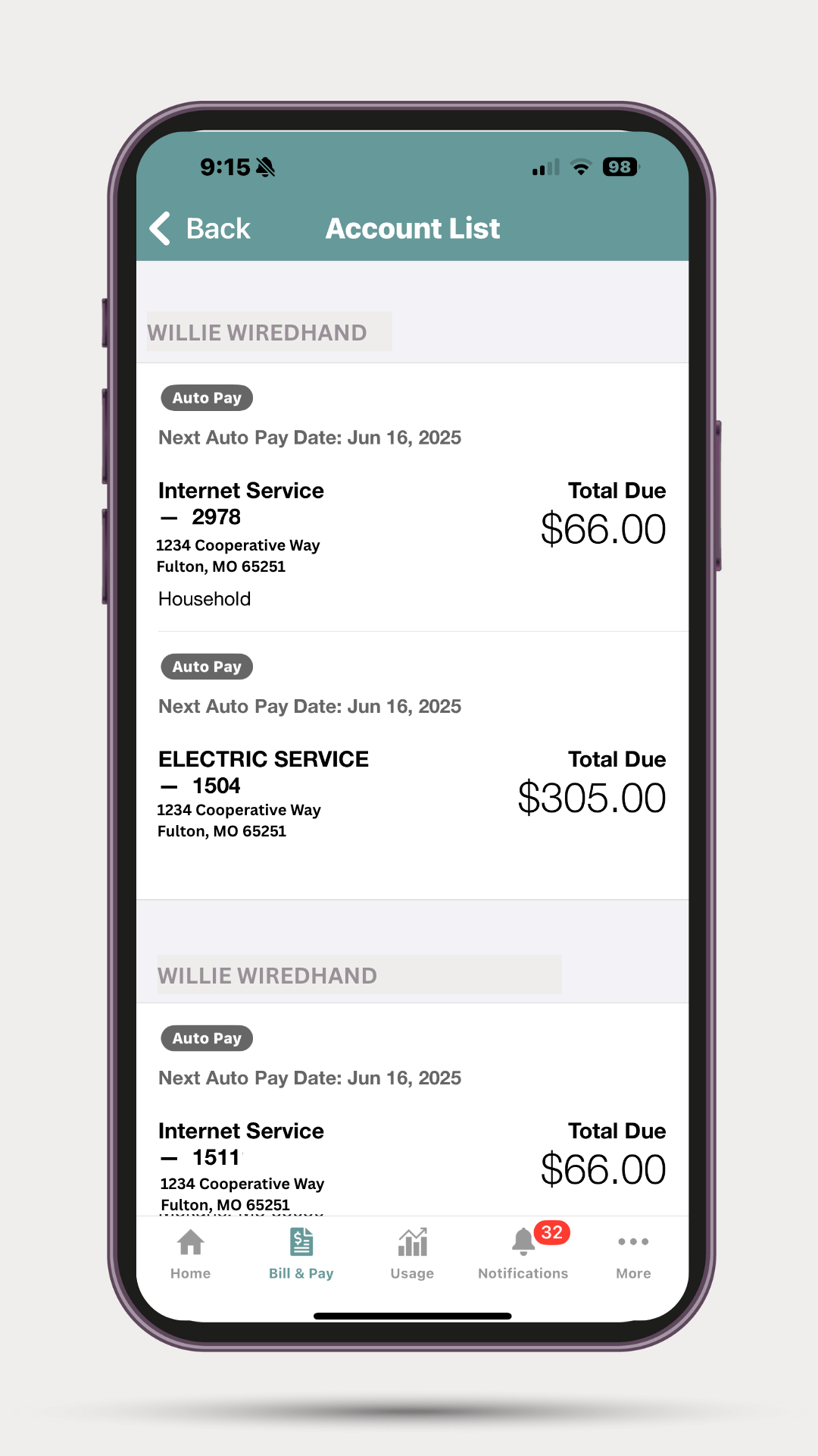 SmartHub Screen Bill